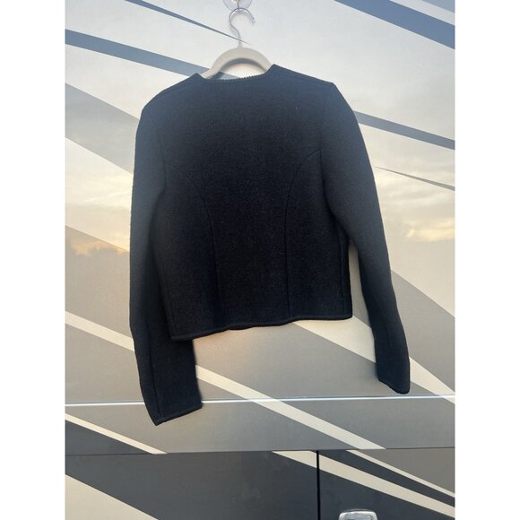 Vintage 90s GEIGER boiled wool black short jacket gold buttons logo sz 42(10) - Picture 2 of 10